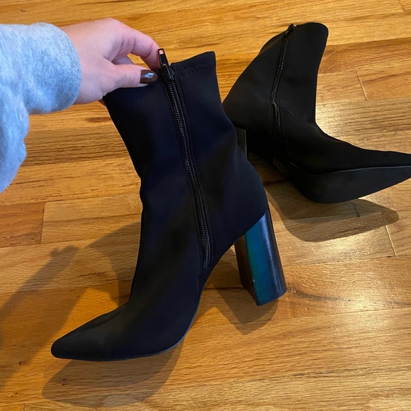 JEFFREY CAMPBELL BLACK FABRIC HEELED BOOTIES - Picture 3 of 6